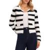 image:imageAllegra K Striped Cardigan for Womens Color Block Long Sleeve Button Down Crewneck Knit Sweater TopsBlack White