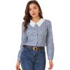 image:imageAllegra K Womens Casual Floral Lace Trim Collared Button Down Long Sleeve Blouse
