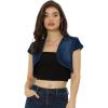 image:imageAllegra K Womens Denim Jacket Cap Sleeve Cropped Open Front Shrugs Casual Summer Jean JacketsDark Blue