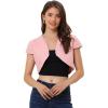 image:imageAllegra K Womens Denim Jacket Cap Sleeve Cropped Open Front Shrugs Casual Summer Jean JacketsPink