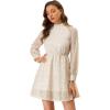 image:imageAllegra K Womens Elegant Long Sleeve Stand Collar High Waist Floral Lace Dress