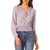 image:imageAllegra K Womens Floral Tie Neck Ruffle Collar Long Sleeve Smocked Waist TopLight Purple