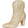 image:imageAllegra K Womens Glitter V Shape Pointy Toe Back Zipper Block Heels Mid Calf BootsGold