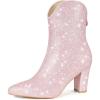 image:imageAllegra K Womens Glitter V Shape Pointy Toe Back Zipper Block Heels Mid Calf BootsPink