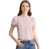 image:imageAllegra K Womens Ruffle Frilled Crochet Lace Panel Mock Neck Short Sleeve Shirt Blouse