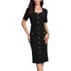 image:imageAllegra K Work Dress for Women Short Sleeve Square Neck Button Down Business Bodycon Office Dresses with BeltBlack