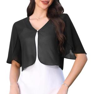 image:imageAllegra K Chiffon Bolero Shrug for Womens Open Front Ruffle Short Sleeve Cropped Cardigan for Evening DressBlack