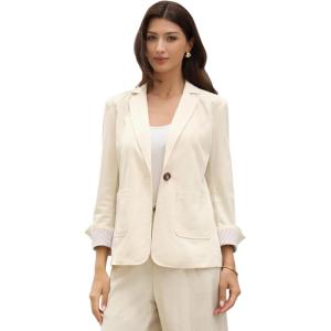 image:imageAllegra K Cotton Linen Blazers for Womens Business Casual One Button Work Jacket Office SuitBeige