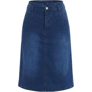 image:imageAllegra K Denim Skirt for Women High Waisted Casual Back Slit Stretchy Below Knee Length Jean SkirtDark Blue