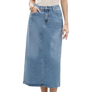image:imageAllegra K Denim Skirt for Women Midi Length Elastic Waist Split Back Long Jean SkirtsSky Blue