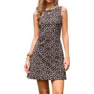 image:imageAllegra K Floral Tank Dress for Womens Sleeveless Boat Neck ALine Summer Mini SundressBlack