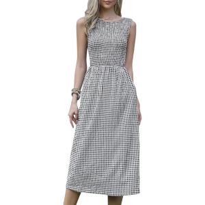 image:imageAllegra K Gingham Dress for Women Casual Sleeveless Flowy Vacation Summer Midi Smocked DressesBlack