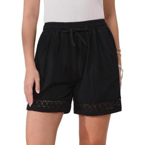 image:imageAllegra K Linen Shorts for Womens Casual Summer Beach Drawstring High Waisted Shorts with PocketsBlack