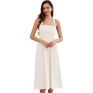 image:imageAllegra K Midi Dress for Womens Off Shoulder Halter Corset High Waist Swing Flowy Long DressesApricot