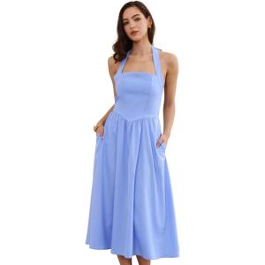 image:imageAllegra K Midi Dress for Womens Off Shoulder Halter Corset High Waist Swing Flowy Long DressesBlue