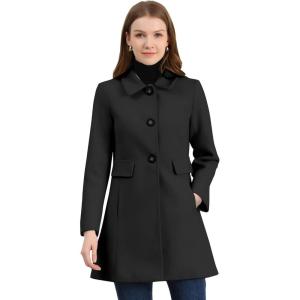 image:imageAllegra K Womens 2025 Coat Winter Classic Vintage MidLength Lapel Collar Single Breasted OvercoatBlack