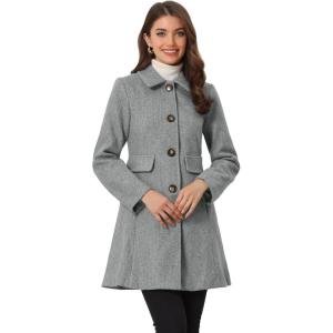 image:imageAllegra K Womens 2025 Coat Winter Classic Vintage MidLength Lapel Collar Single Breasted OvercoatGrey