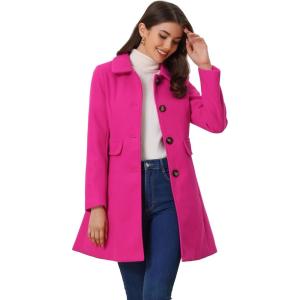 image:imageAllegra K Womens 2025 Coat Winter Classic Vintage MidLength Lapel Collar Single Breasted OvercoatHot Pink