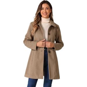 image:imageAllegra K Womens 2025 Coat Winter Classic Vintage MidLength Lapel Collar Single Breasted OvercoatLight Brown