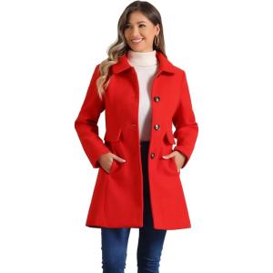 image:imageAllegra K Womens 2025 Coat Winter Classic Vintage MidLength Lapel Collar Single Breasted OvercoatRed