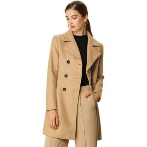 image:imageAllegra K Womens 2025 Winter Outerwear MidLong Double Breasted Pea CoatCamel