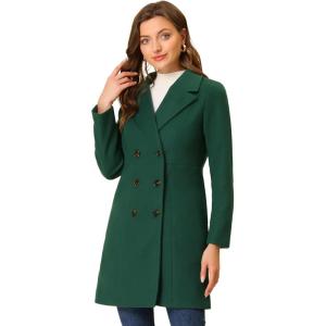 image:imageAllegra K Womens 2025 Winter Outerwear MidLong Double Breasted Pea CoatGreen
