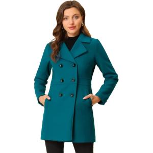 image:imageAllegra K Womens 2025 Winter Outerwear MidLong Double Breasted Pea CoatLake Blue