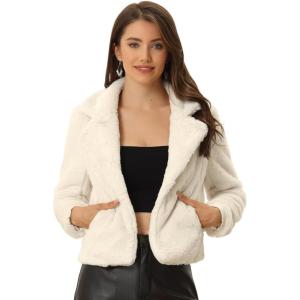 image:imageAllegra K Womens Cropped Faux Fur Jacket Lapel Cardigan Shrug 2024 Winter Fluffy Faux Fur CoatApricot