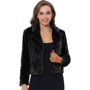 image:imageAllegra K Womens Cropped Faux Fur Jacket Lapel Cardigan Shrug 2024 Winter Fluffy Faux Fur CoatBlack