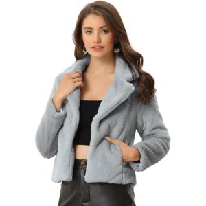 image:imageAllegra K Womens Cropped Faux Fur Jacket Lapel Cardigan Shrug 2024 Winter Fluffy Faux Fur CoatGray
