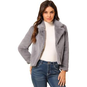 image:imageAllegra K Womens Cropped Faux Fur Jacket Lapel Cardigan Shrug 2024 Winter Fluffy Faux Fur CoatGrey