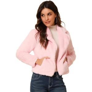 image:imageAllegra K Womens Cropped Faux Fur Jacket Lapel Cardigan Shrug 2024 Winter Fluffy Faux Fur CoatPink