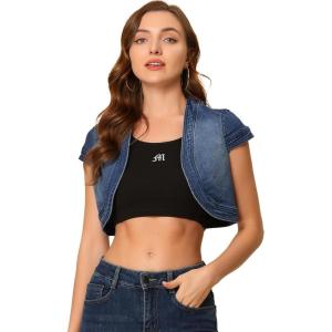 image:imageAllegra K Womens Denim Jacket Cap Sleeve Cropped Open Front Shrugs Casual Summer Jean JacketsBlue