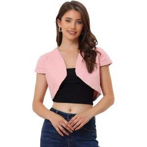 image:imageAllegra K Womens Denim Jacket Cap Sleeve Cropped Open Front Shrugs Casual Summer Jean JacketsPink