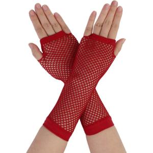 image:imageAllegra K Womens Fingerless Mesh 1980s Fancy Dress Party Costume Accessories Fishnet Gloves 2 PairsRed