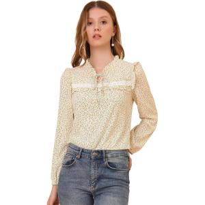 image:imageAllegra K Womens Floral Top Ruffle Tie Neck Chiffon Blouse