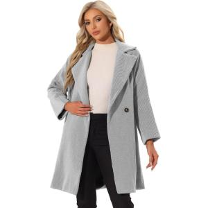 image:imageAllegra K Womens Lapel Collar Coat Double Breast Winter MidLong OvercoatGrey