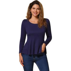 image:imageAllegra K Womens Long Sleeves Scoop Neck Casual Peplum Shirt TopsDark Blue