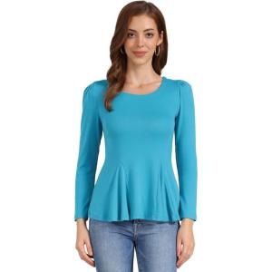 image:imageAllegra K Womens Long Sleeves Scoop Neck Casual Peplum Shirt TopsLake Blue