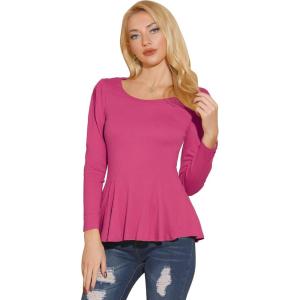 image:imageAllegra K Womens Long Sleeves Scoop Neck Casual Peplum Shirt TopsMagenta