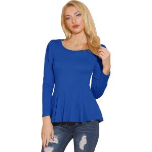 image:imageAllegra K Womens Long Sleeves Scoop Neck Casual Peplum Shirt TopsRoyal Blue