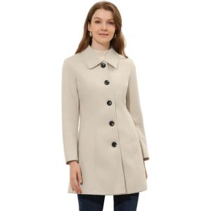 image:imageAllegra K Womens Pea Coat Single Breasted Long Sleeve Warm Casual Overcoat with Pockets Winter OutwearBeige