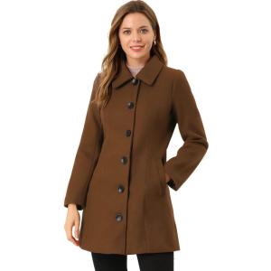 image:imageAllegra K Womens Pea Coat Single Breasted Long Sleeve Warm Casual Overcoat with Pockets Winter OutwearBrown