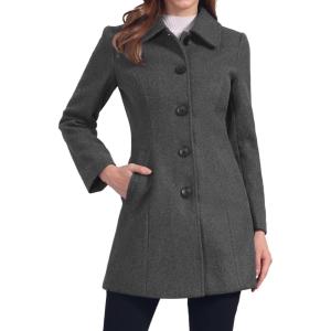 image:imageAllegra K Womens Pea Coat Single Breasted Long Sleeve Warm Casual Overcoat with Pockets Winter OutwearDeep Grey