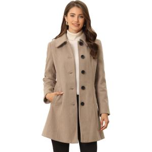 image:imageAllegra K Womens Pea Coat Single Breasted Long Sleeve Warm Casual Overcoat with Pockets Winter OutwearLight Brown