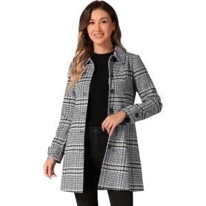image:imageAllegra K Womens Peter Pan Collar Overcoat Single Breasted Pockets Winter Long CoatBlack White