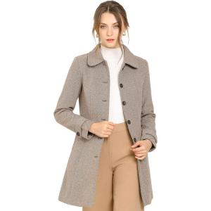 image:imageAllegra K Womens Peter Pan Collar Overcoat Single Breasted Pockets Winter Long CoatBrown