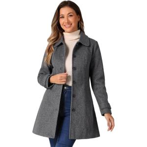 image:imageAllegra K Womens Peter Pan Collar Overcoat Single Breasted Pockets Winter Long CoatDeep Grey