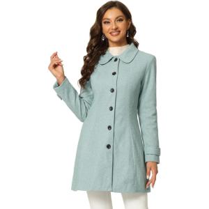 image:imageAllegra K Womens Peter Pan Collar Overcoat Single Breasted Pockets Winter Long CoatLight Green