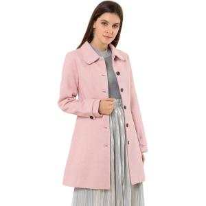 image:imageAllegra K Womens Peter Pan Collar Overcoat Single Breasted Pockets Winter Long CoatPink